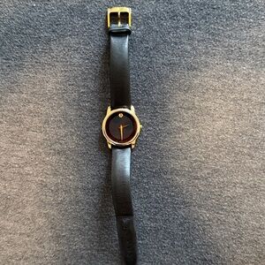 Movado museum leather watch gold and black